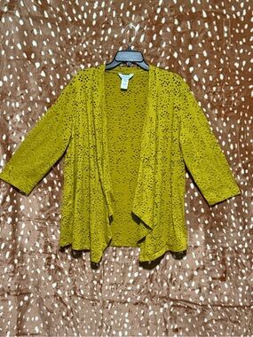 Multiples Open Knit Layering Cardigan in Mustard Yellow